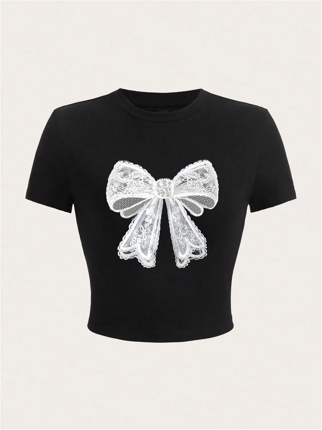 WDIRARA Women's Graphic Lip Print Crop Tee Shirt Round Neck Short Sleeve T-Shirt Slim Fit Top