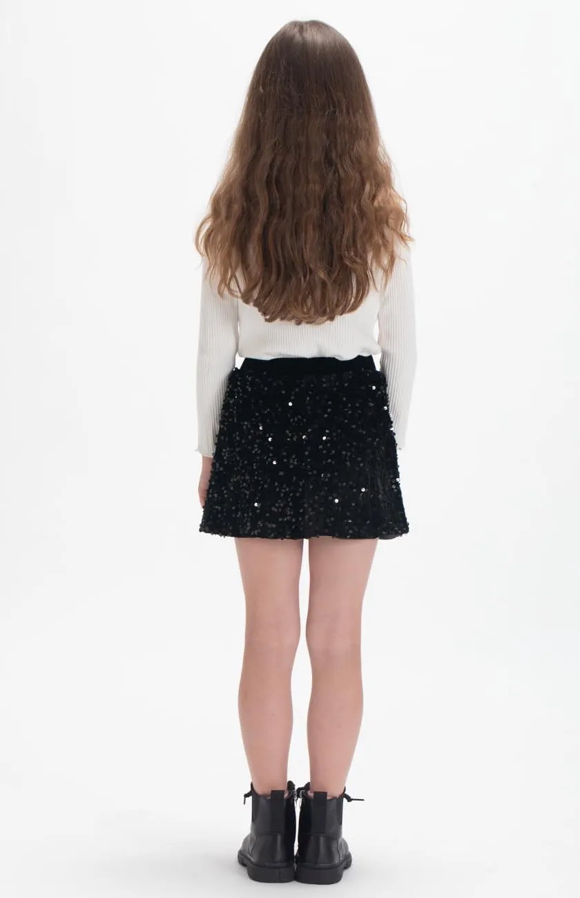 WELAKEN Sparkly Sequin Skirt for Girls Toddler & Kids Elastic Waistband Skirts with Lining