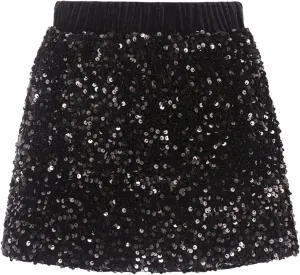 WELAKEN Sparkly Sequin Skirt for Girls Toddler & Kids Elastic Waistband Skirts with Lining