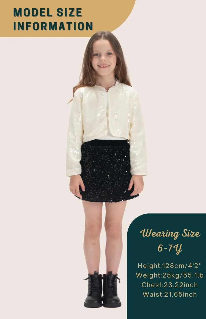 WELAKEN Sparkly Sequin Skirt for Girls Toddler & Kids Elastic Waistband Skirts with Lining