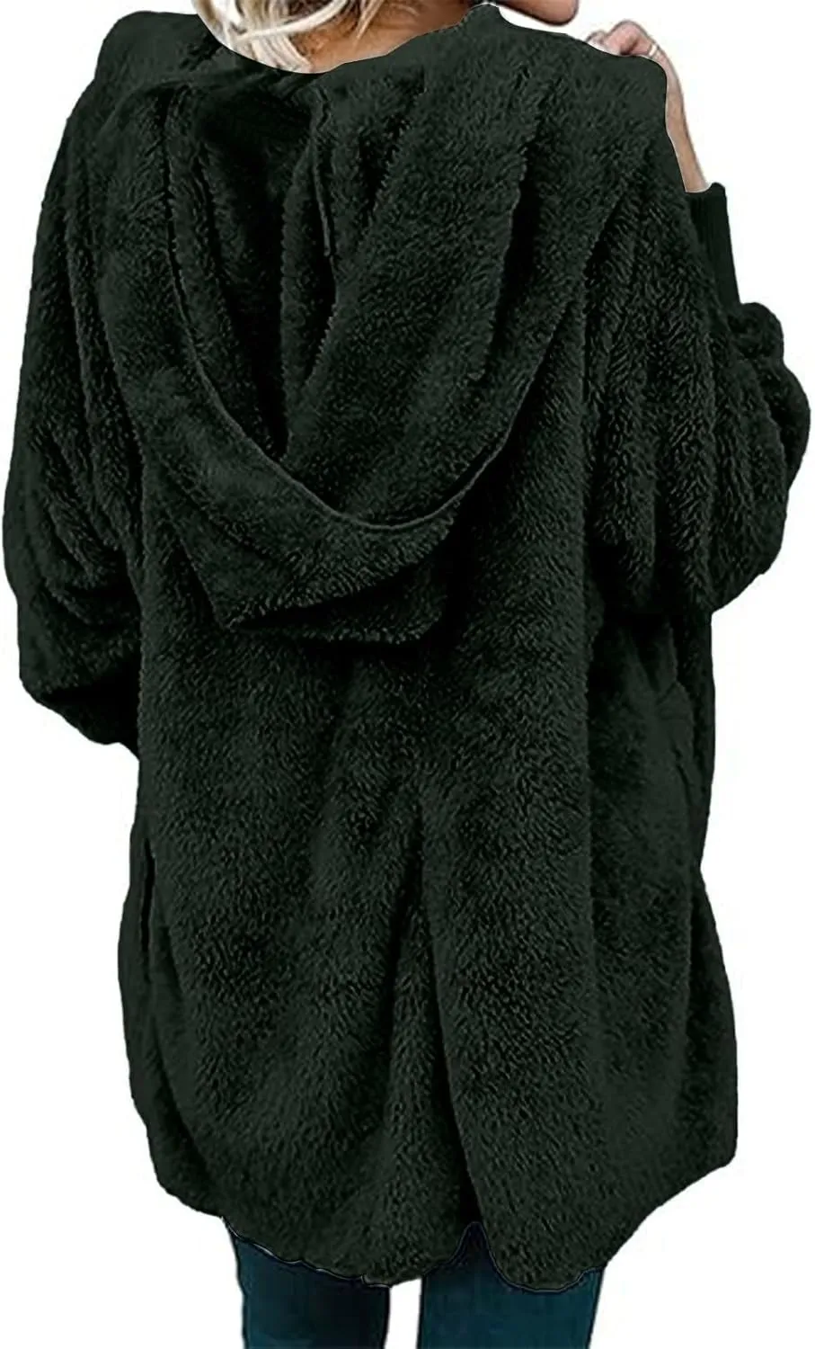 Winter Coats For Women Loose Hooded Jacket Plush Long Sleeve Cardigan Solid Color Coat