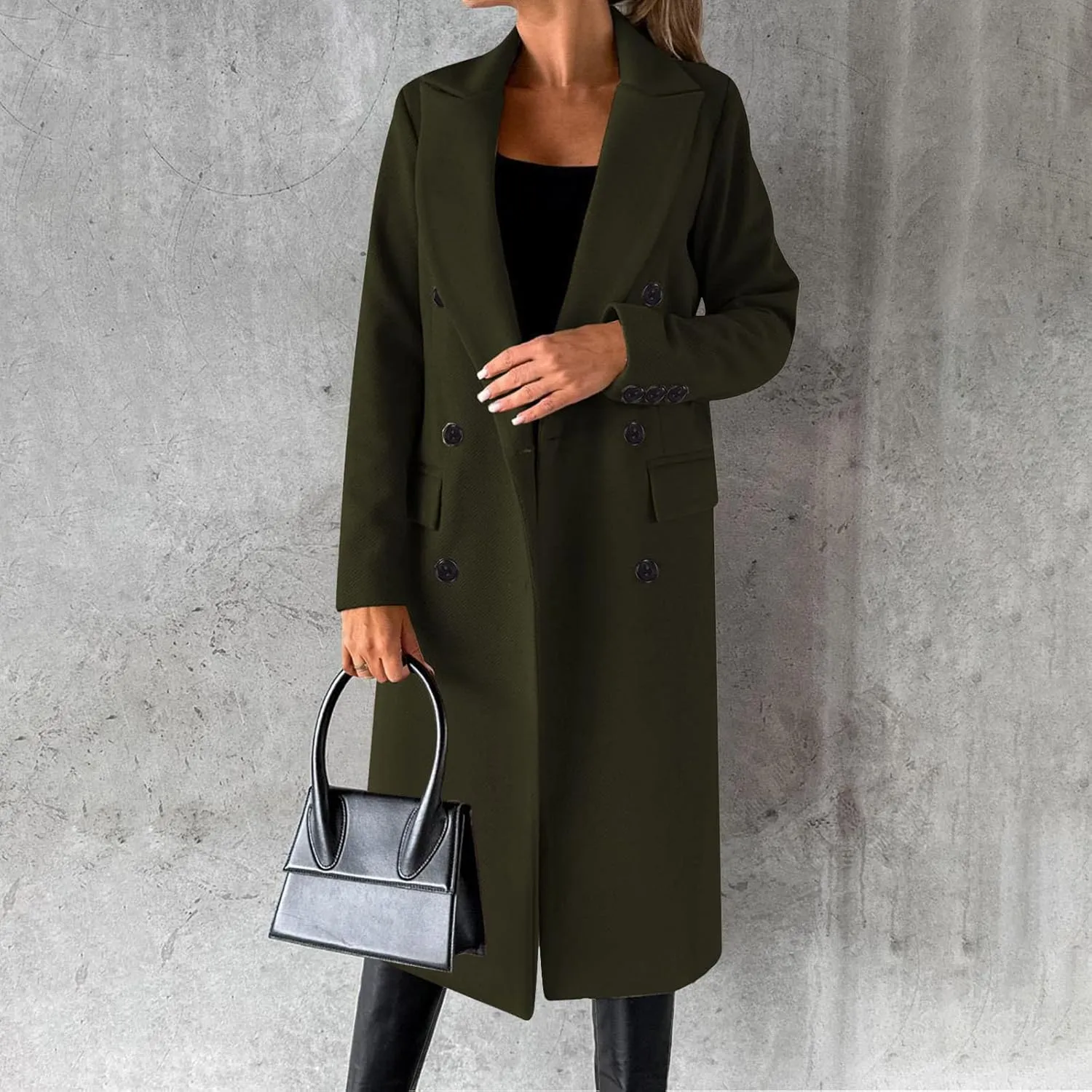 Winter Coats for Women Wool Blend Trench Coat Casual Notch Lapel Double-Breasted Mid Peacoat Overcoats