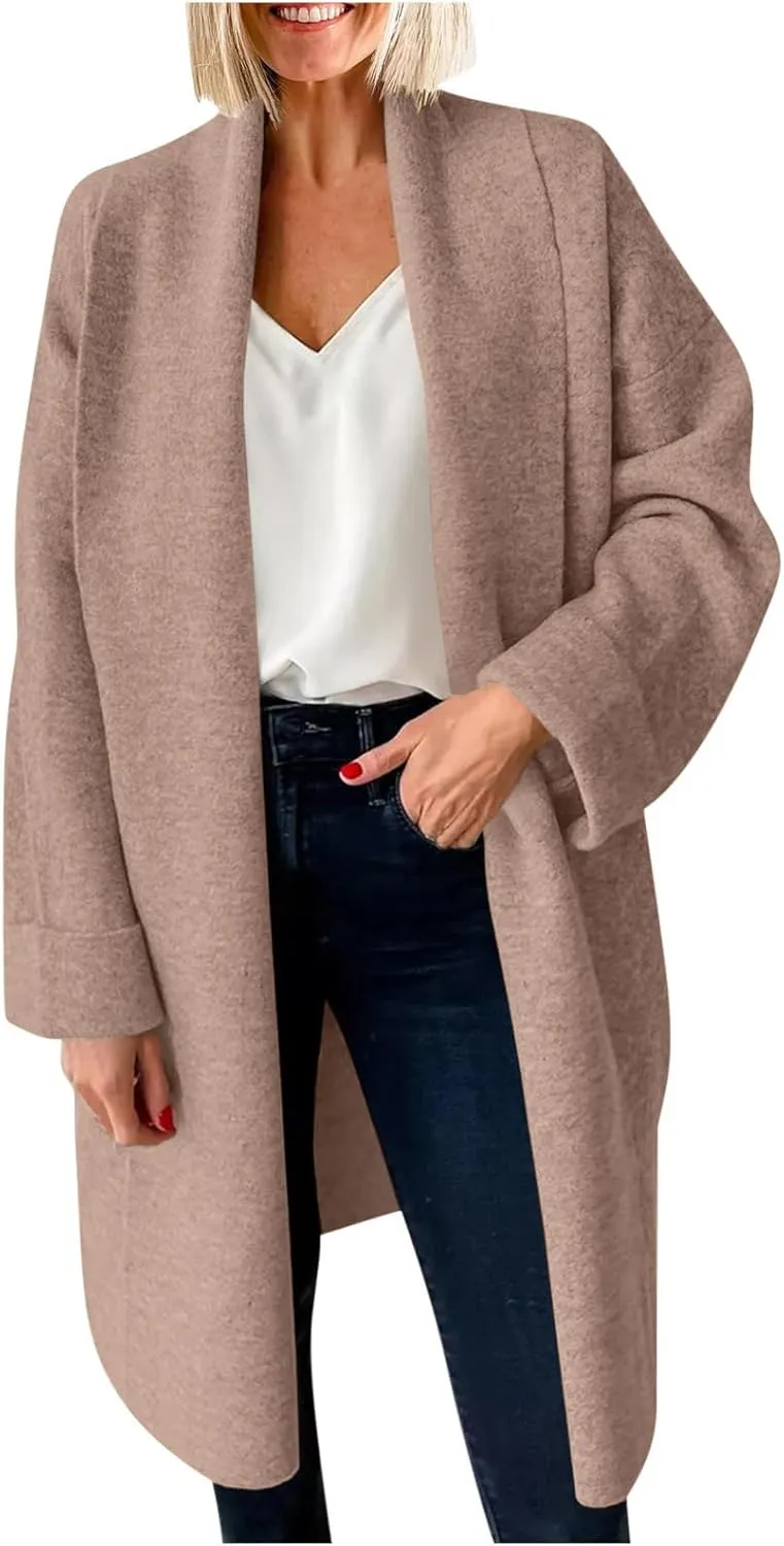 Winter Coats for Women Woolen Trench Coat Chunky Open Front Long Cardigan Slouchy Knit Fall Trendy Coatigan Jackets