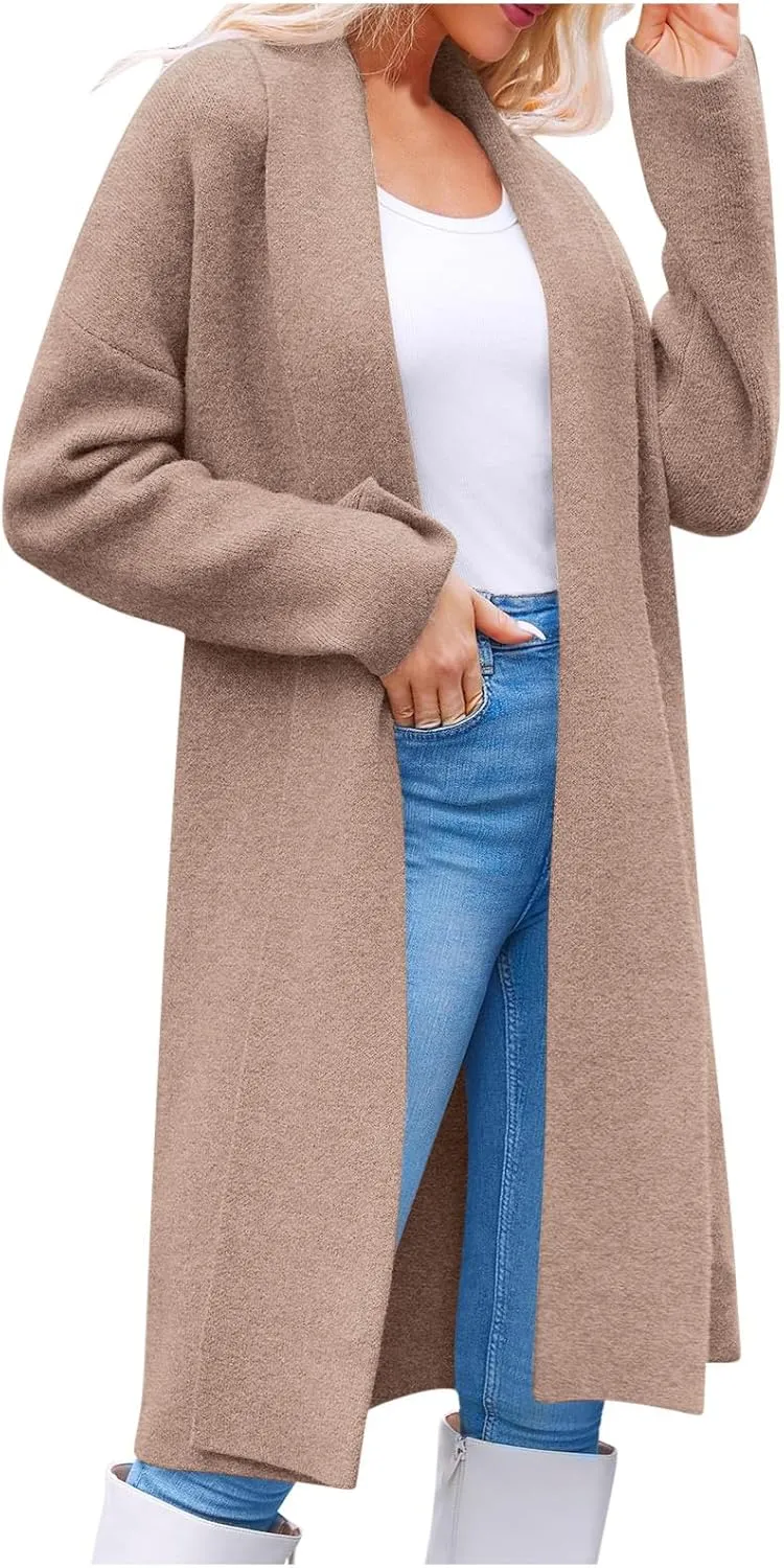 Winter Coats for Women Woolen Trench Coat Chunky Open Front Long Cardigan Slouchy Knit Fall Trendy Coatigan Jackets