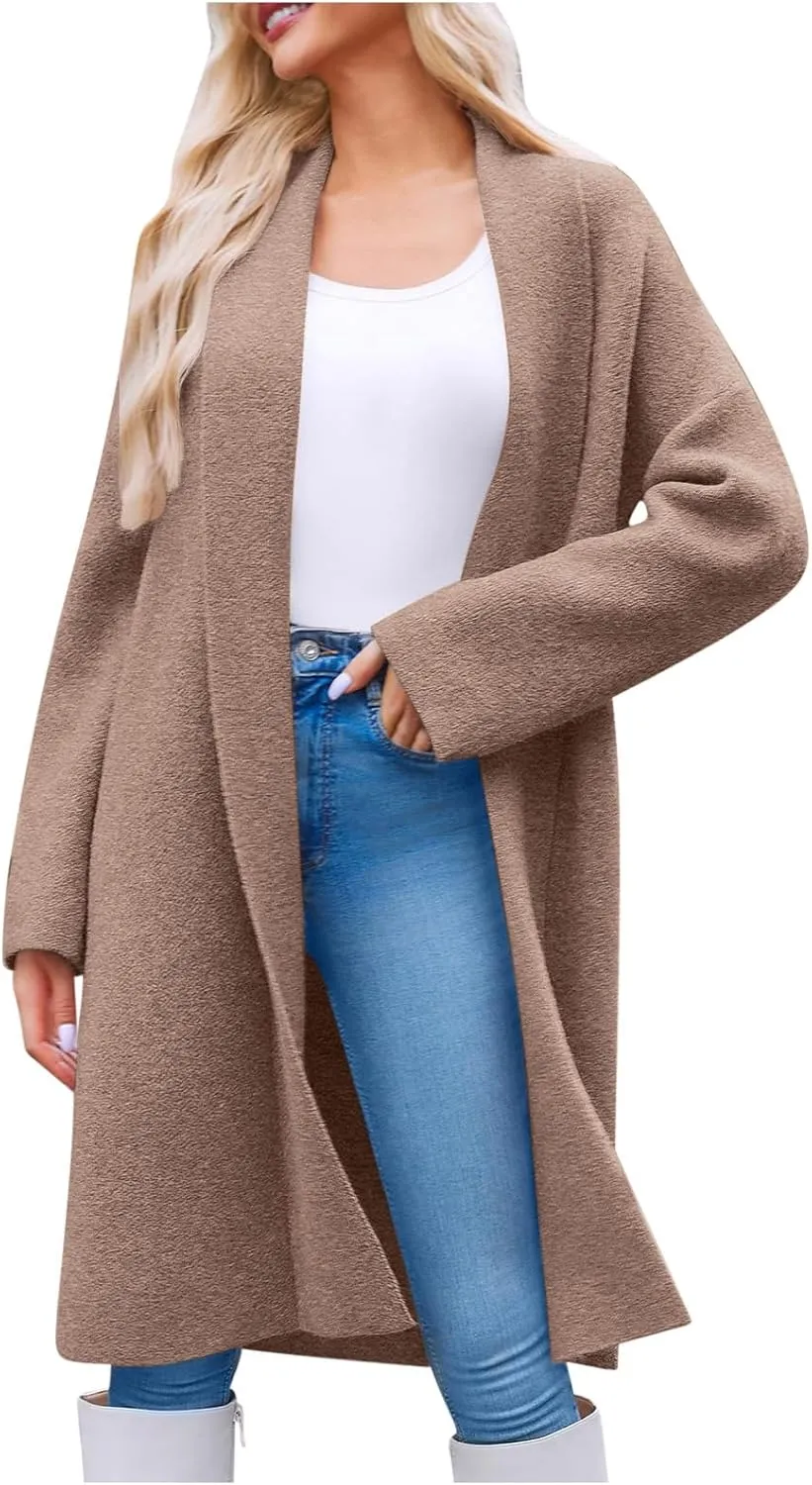 Winter Coats for Women Woolen Trench Coat Chunky Open Front Long Cardigan Slouchy Knit Fall Trendy Coatigan Jackets