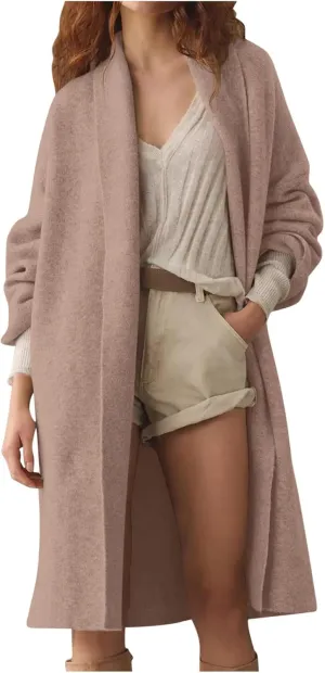 Winter Coats for Women Woolen Trench Coat Chunky Open Front Long Cardigan Slouchy Knit Fall Trendy Coatigan Jackets