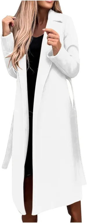 Winter Trench Coat for Women Long Wool Blend Pea Coat Casual Notched Lapel Collar Oversized Overcoat Jacket Outerwear
