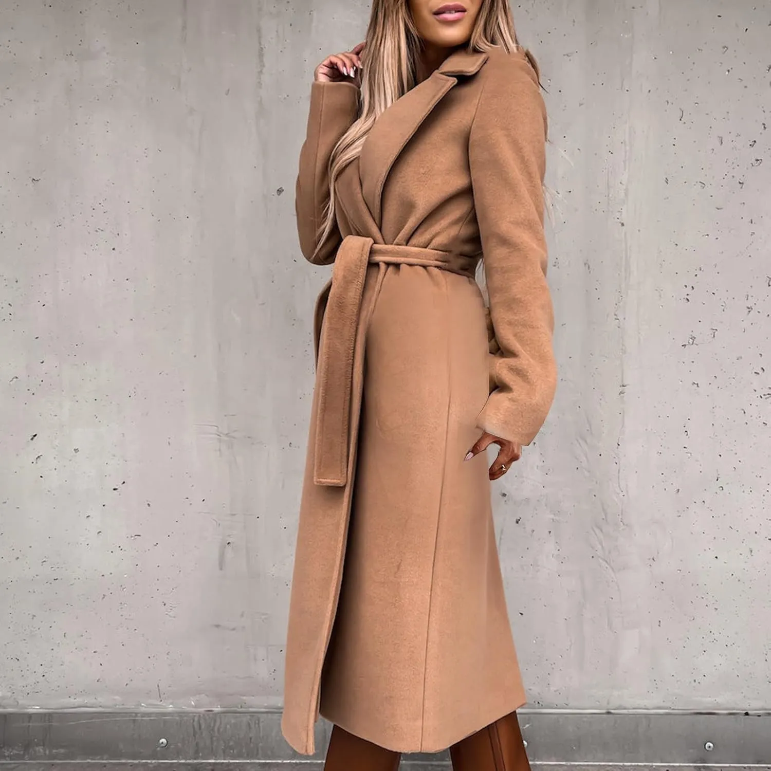 Winter Trench Coat for Women Long Wool Blend Pea Coat Casual Notched Lapel Collar Oversized Overcoat Jacket Outerwear