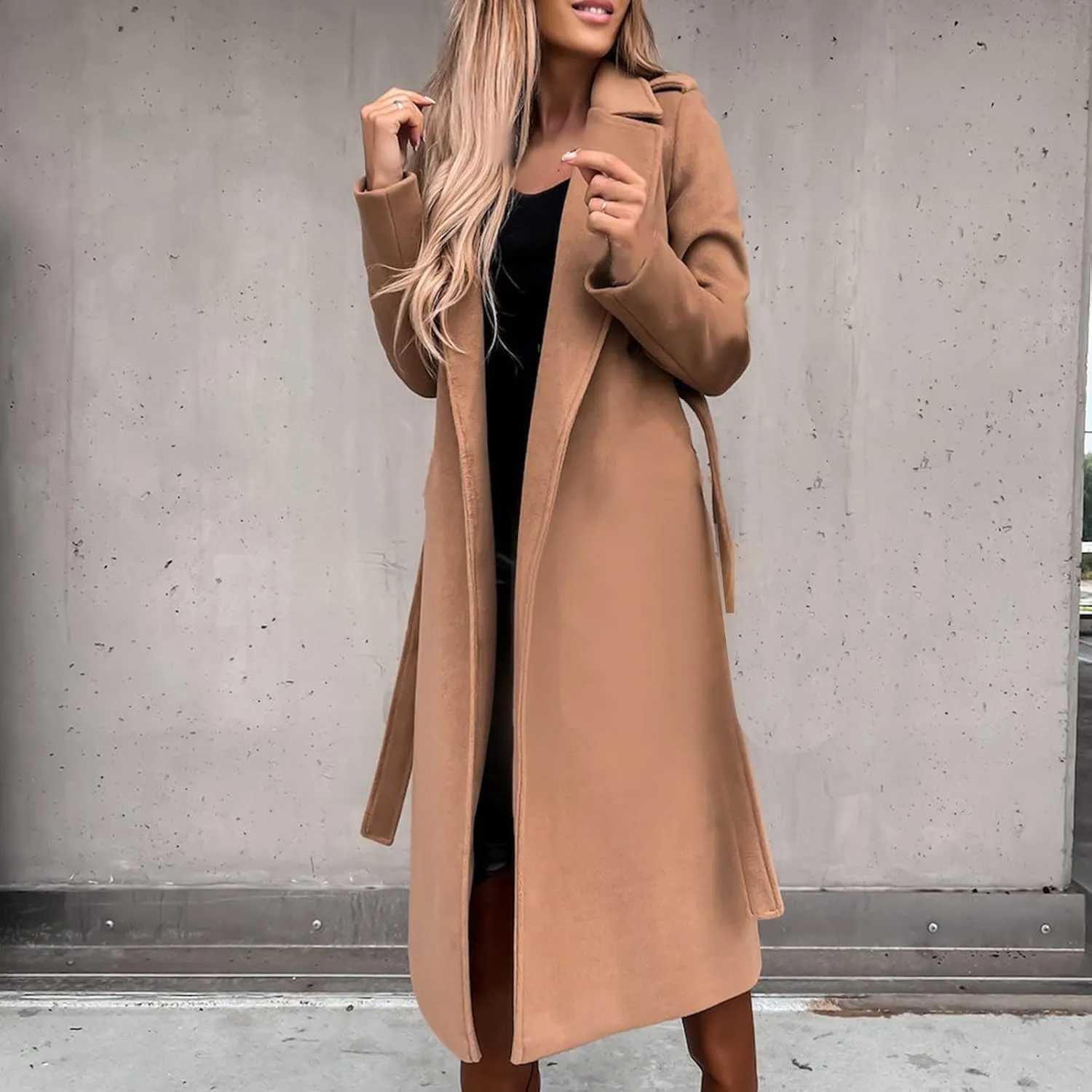 Winter Trench Coat for Women Long Wool Blend Pea Coat Casual Notched Lapel Collar Oversized Overcoat Jacket Outerwear