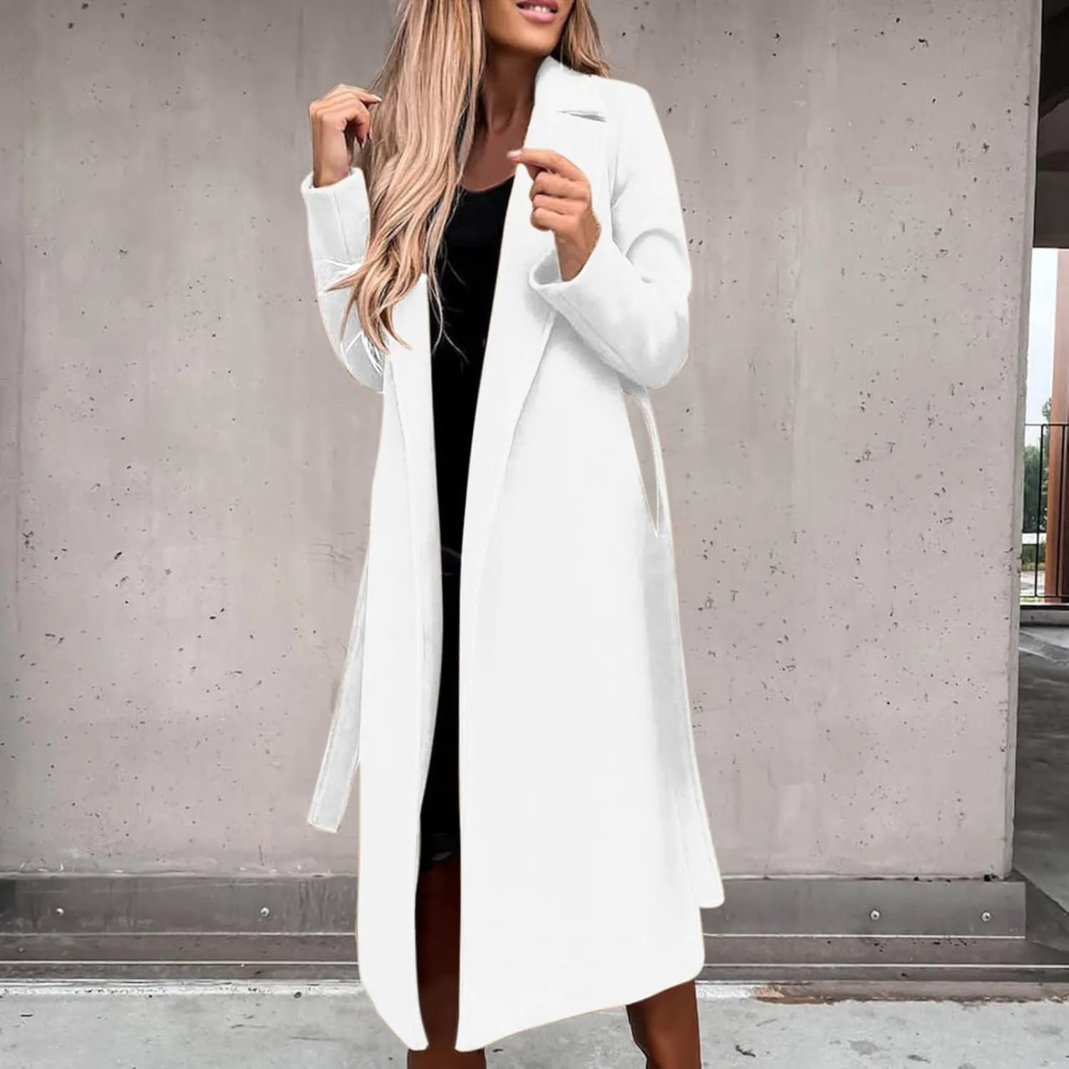 Winter Trench Coat for Women Long Wool Blend Pea Coat Casual Notched Lapel Collar Oversized Overcoat Jacket Outerwear