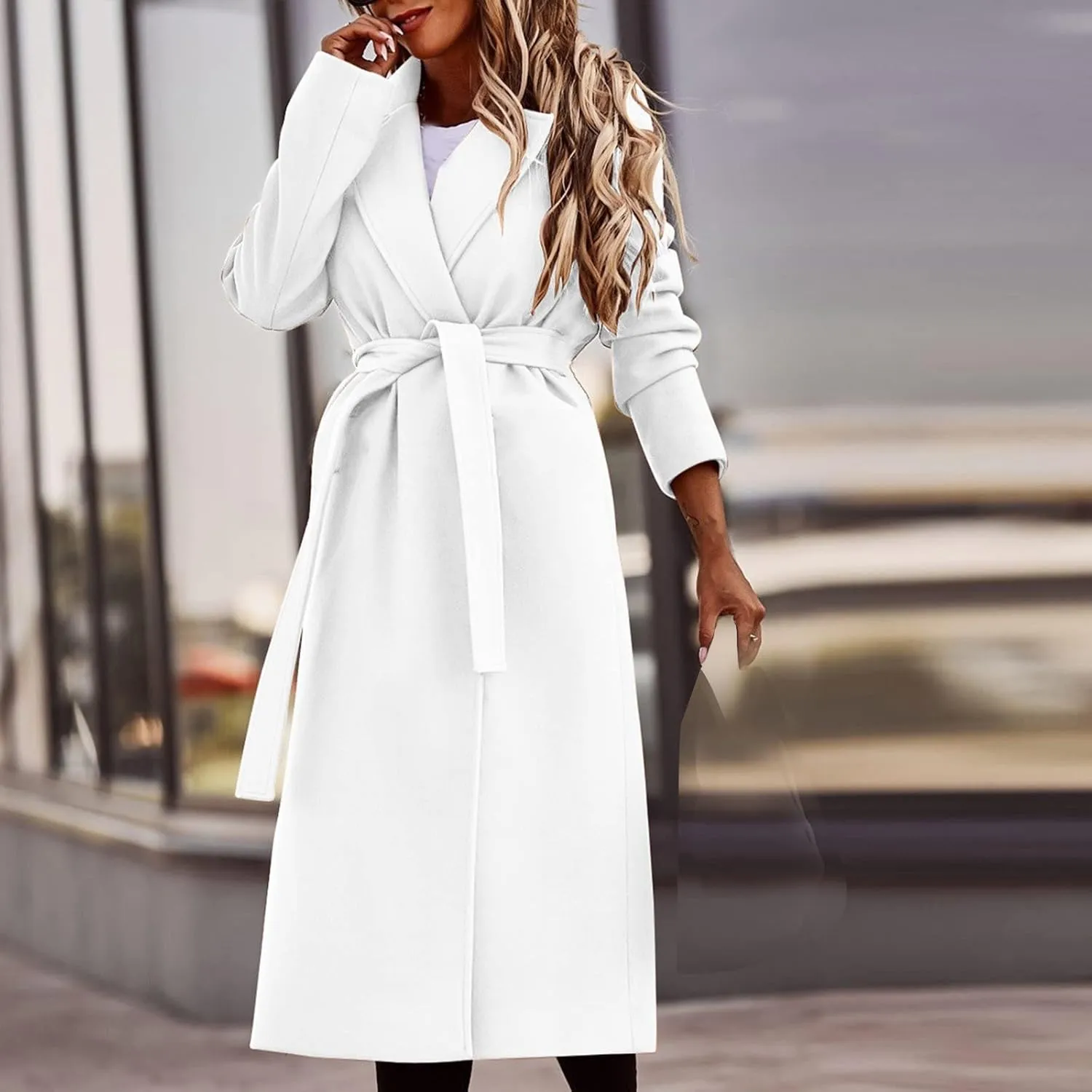 Winter Trench Coat for Women Long Wool Blend Pea Coat Casual Notched Lapel Collar Oversized Overcoat Jacket Outerwear