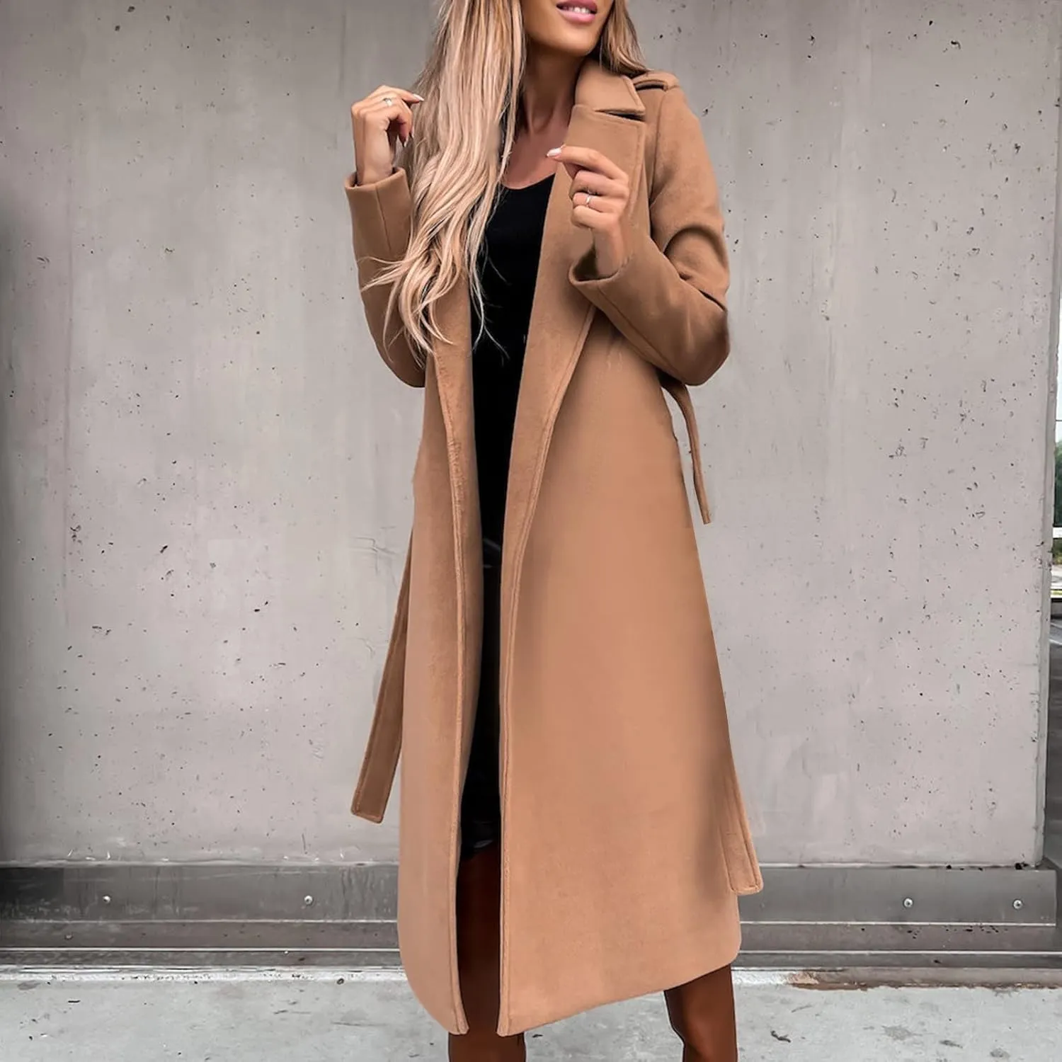 Winter Trench Coat for Women Long Wool Blend Pea Coat Casual Notched Lapel Collar Oversized Overcoat Jacket Outerwear