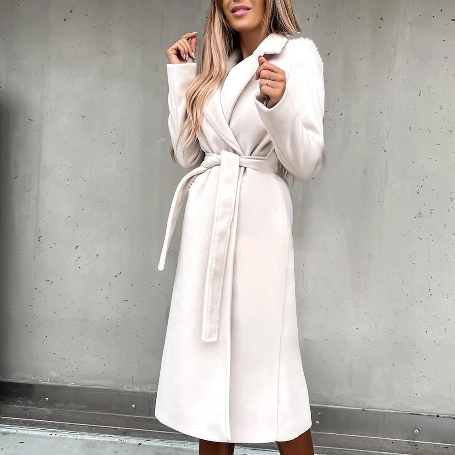 Winter Trench Coat for Women Long Wool Blend Pea Coat Casual Notched Lapel Collar Oversized Overcoat Jacket Outerwear