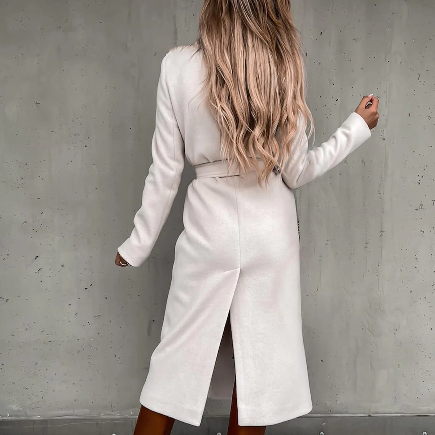 Winter Trench Coat for Women Long Wool Blend Pea Coat Casual Notched Lapel Collar Oversized Overcoat Jacket Outerwear