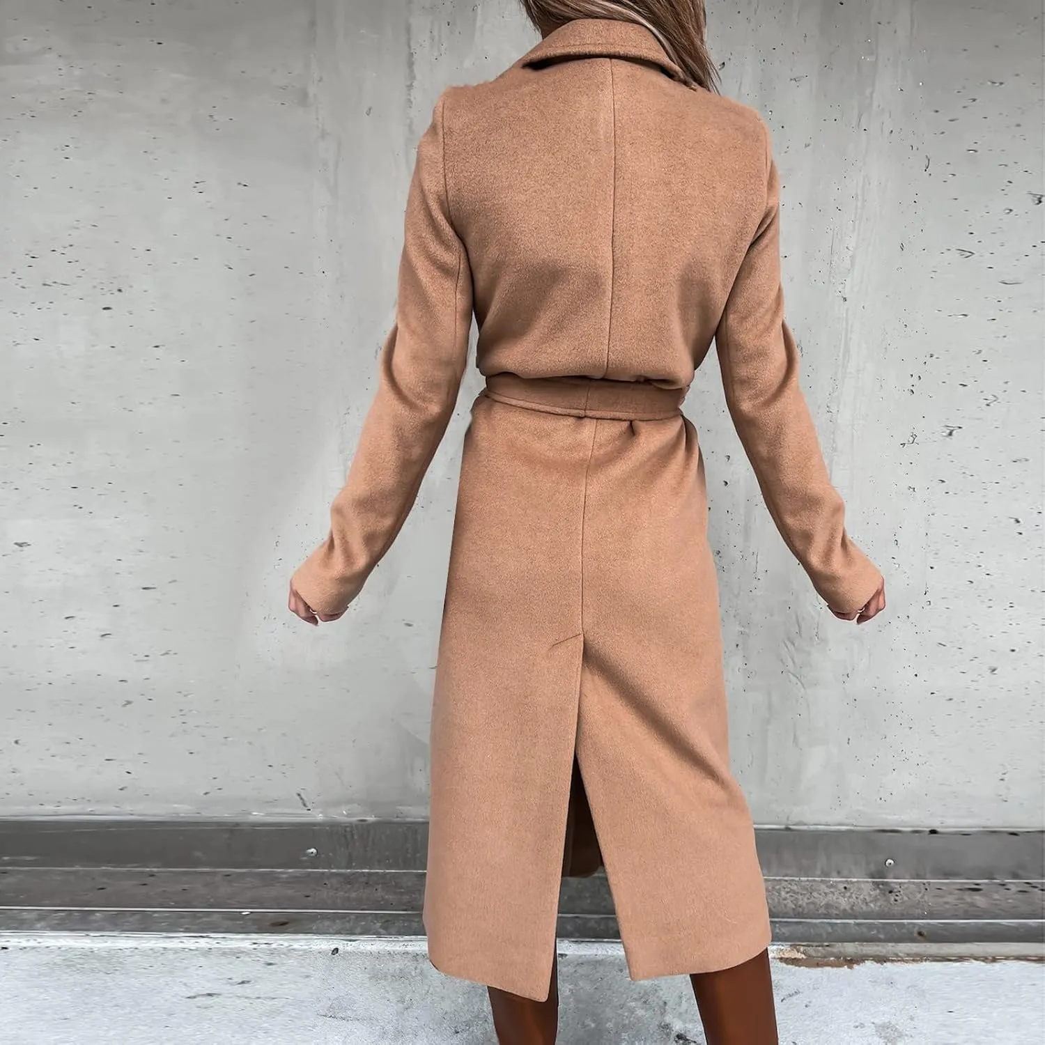 Winter Trench Coat for Women Long Wool Blend Pea Coat Casual Notched Lapel Collar Oversized Overcoat Jacket Outerwear
