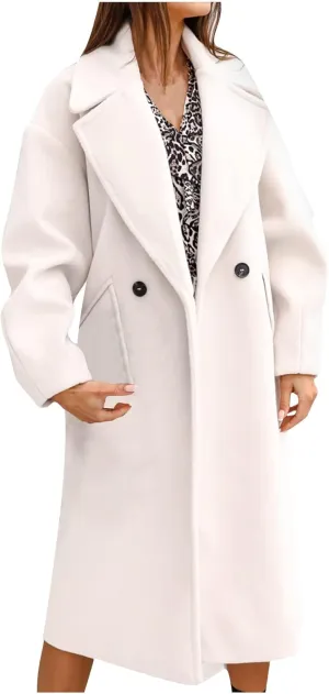 Winter Trench Coat for Women Oversized Notched Collar Single Breast Wool Coats Thicken Warm Pea Coat Jackets