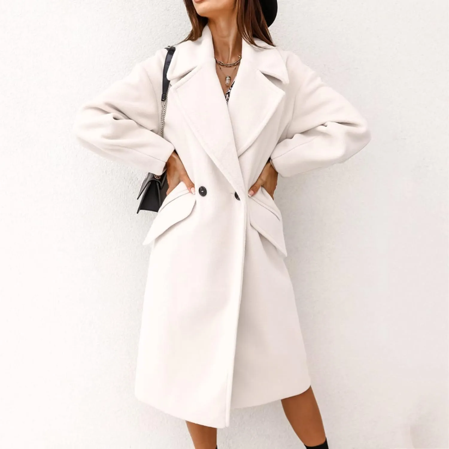 Winter Trench Coat for Women Oversized Notched Collar Single Breast Wool Coats Thicken Warm Pea Coat Jackets