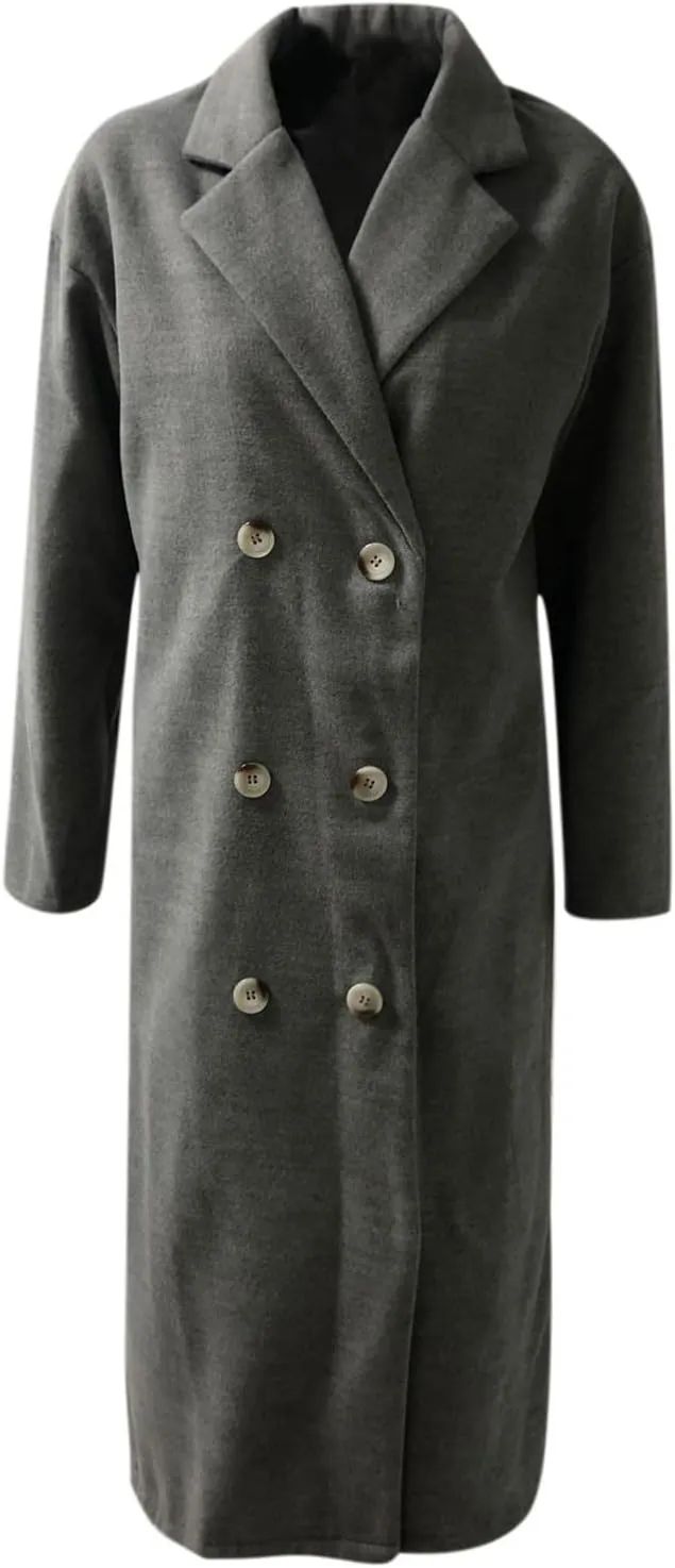 Winter Trench Coats for Women Double Breasted Thick Long Wool Coat Notch Lapel Overcoats Slim Pea Jacket With Belts
