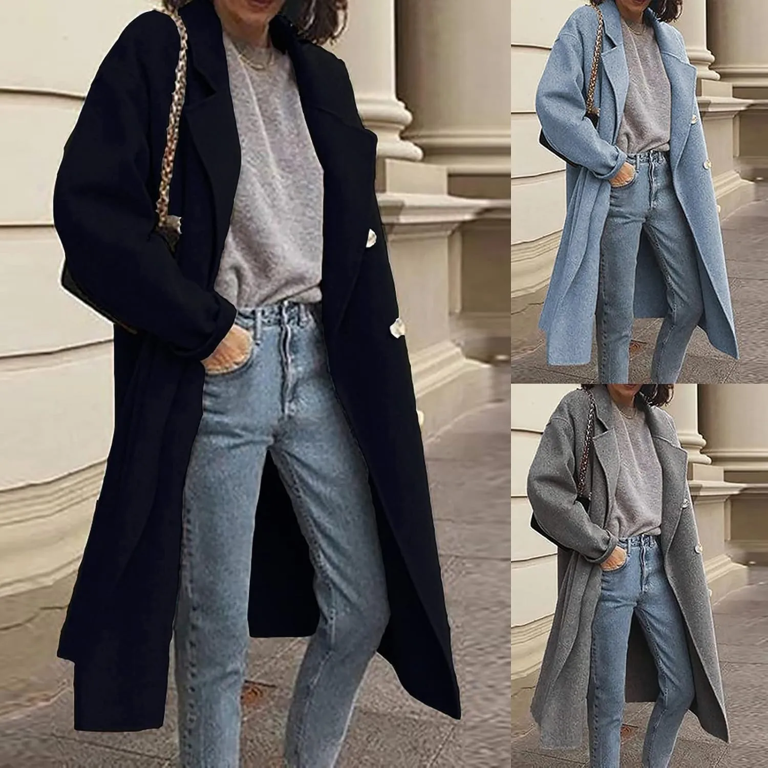 Winter Trench Coats for Women Double Breasted Thick Long Wool Coat Notch Lapel Overcoats Slim Pea Jacket With Belts