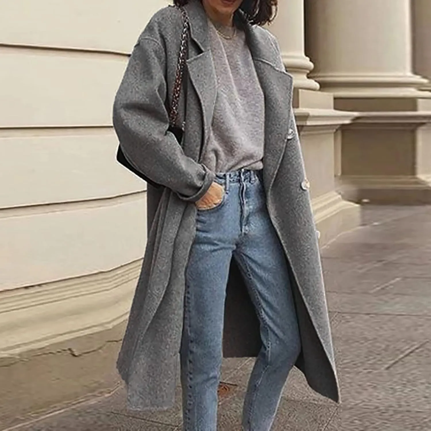 Winter Trench Coats for Women Double Breasted Thick Long Wool Coat Notch Lapel Overcoats Slim Pea Jacket With Belts