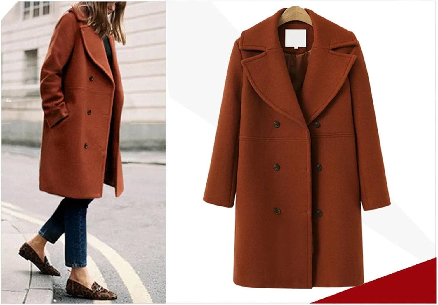 Winter Wool Coats for Women Elegant Double Breasted Mid Length Trench Coat Open Front Notched Collar Over Coat