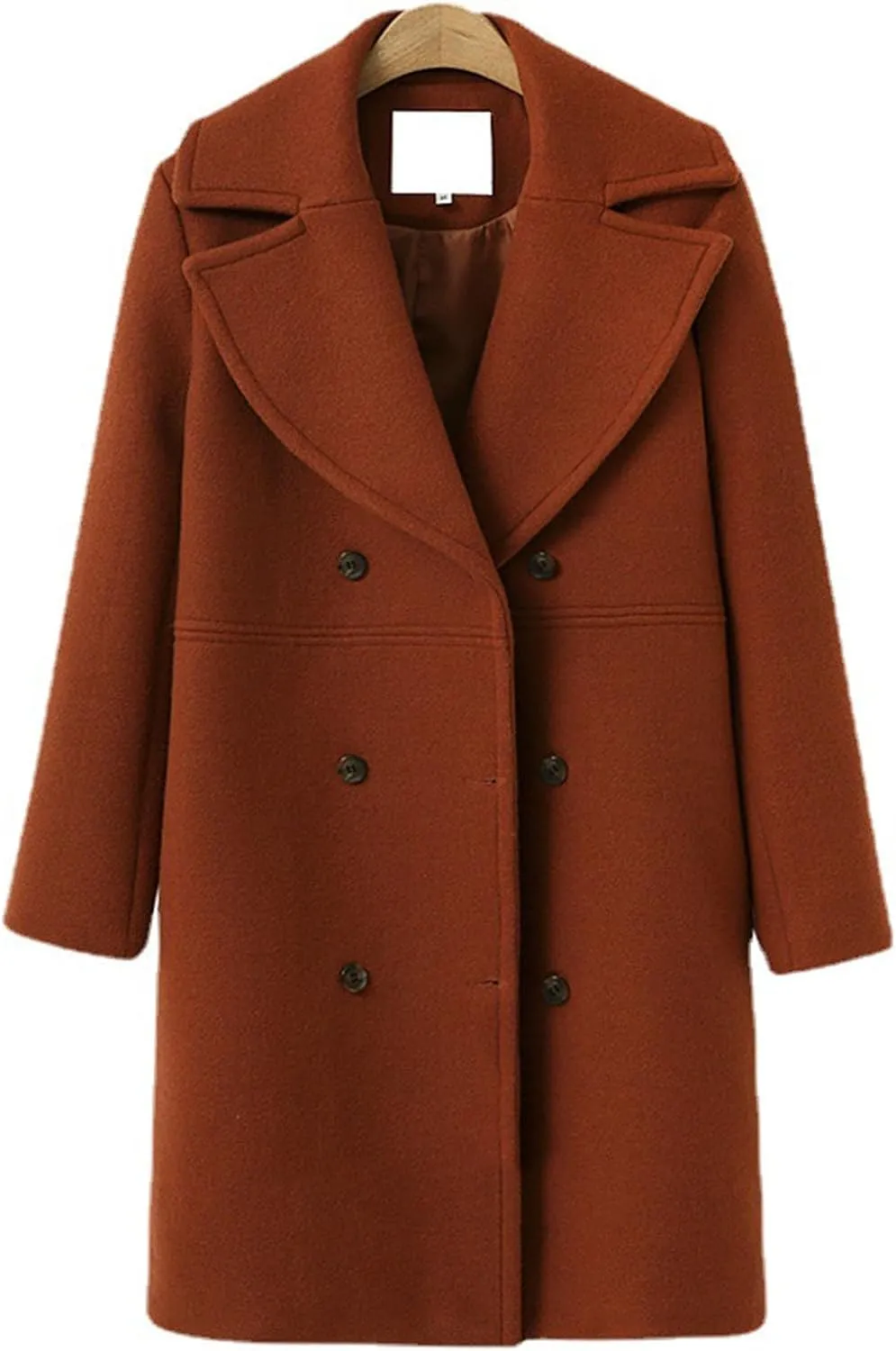 Winter Wool Coats for Women Elegant Double Breasted Mid Length Trench Coat Open Front Notched Collar Over Coat