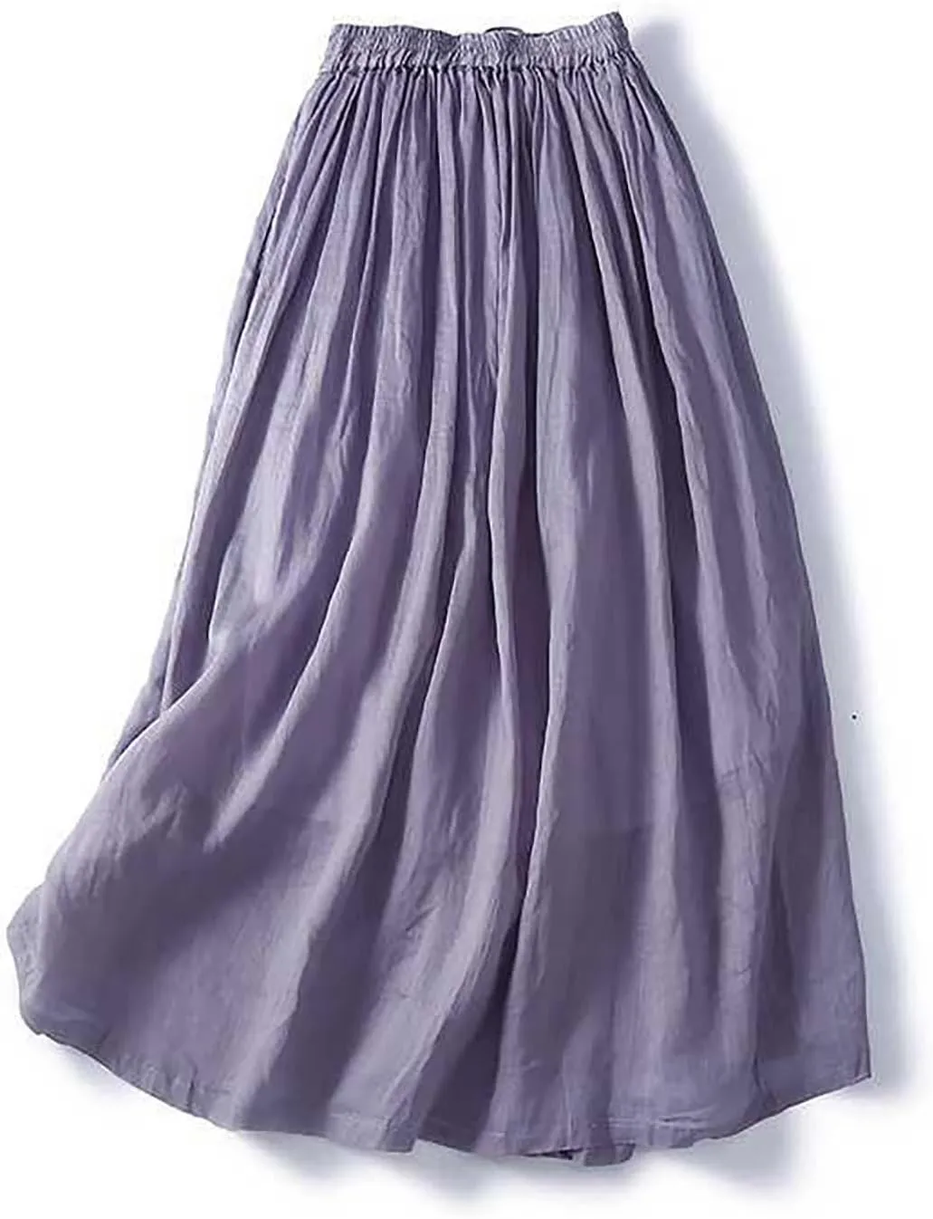 Women Cotton Linen Skirt Summer Drawstring Waist Plain Long Maxi Retro Casual Layered Pleated Flowy Swing Long Skirt