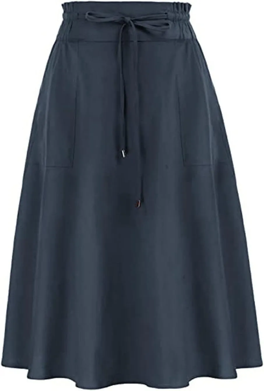 Women Elastic High Waist Boho Maxi Skirt Casual Drawstring A Line Long Skirt Skirt for Women with Pocket