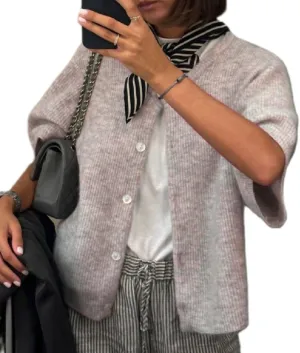 Women Lightweight Knitted Cropped Cardigan Shirt Short Sleeve Button Down Sweater Y2k Open Front Loose Ribbed Shirt