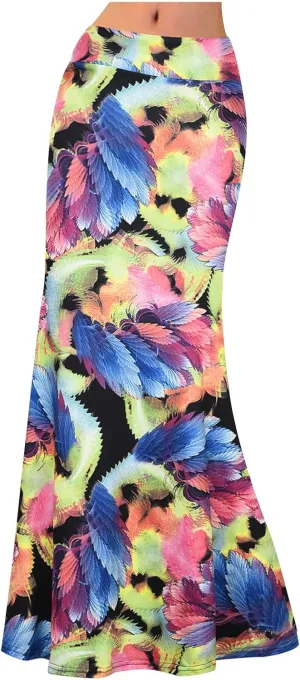 Women Maxi Skirt Ethnic Stripe Floral Skirt Fashion Slim Fit High Waist Elastic Wrap Hip Bodycon Midi Length Skort