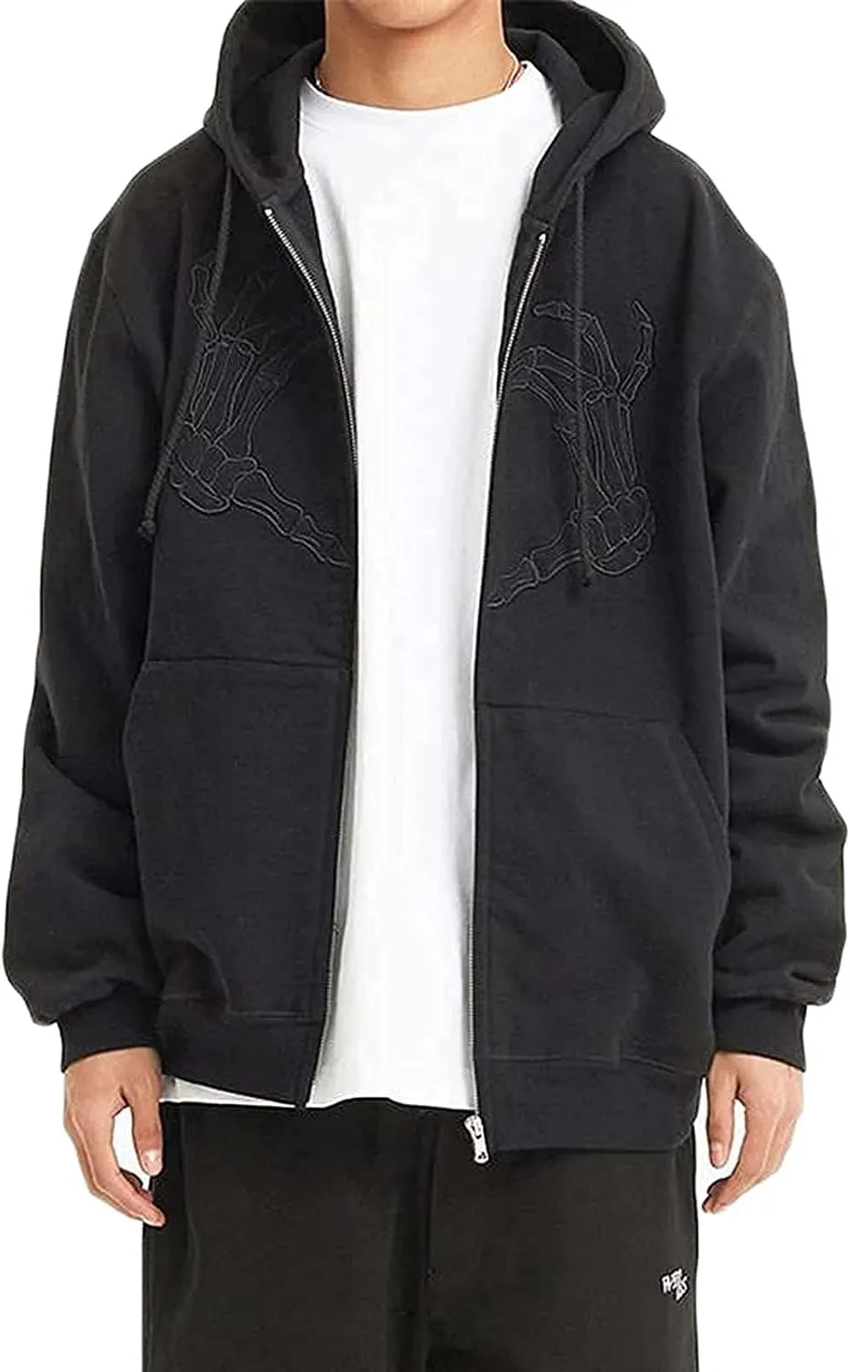 Women Men Oversized Y2K Zip Up Sweatshirt Hoodie Jacket Halloween Skeleton Print Coat Aesthetic Streetwear Top
