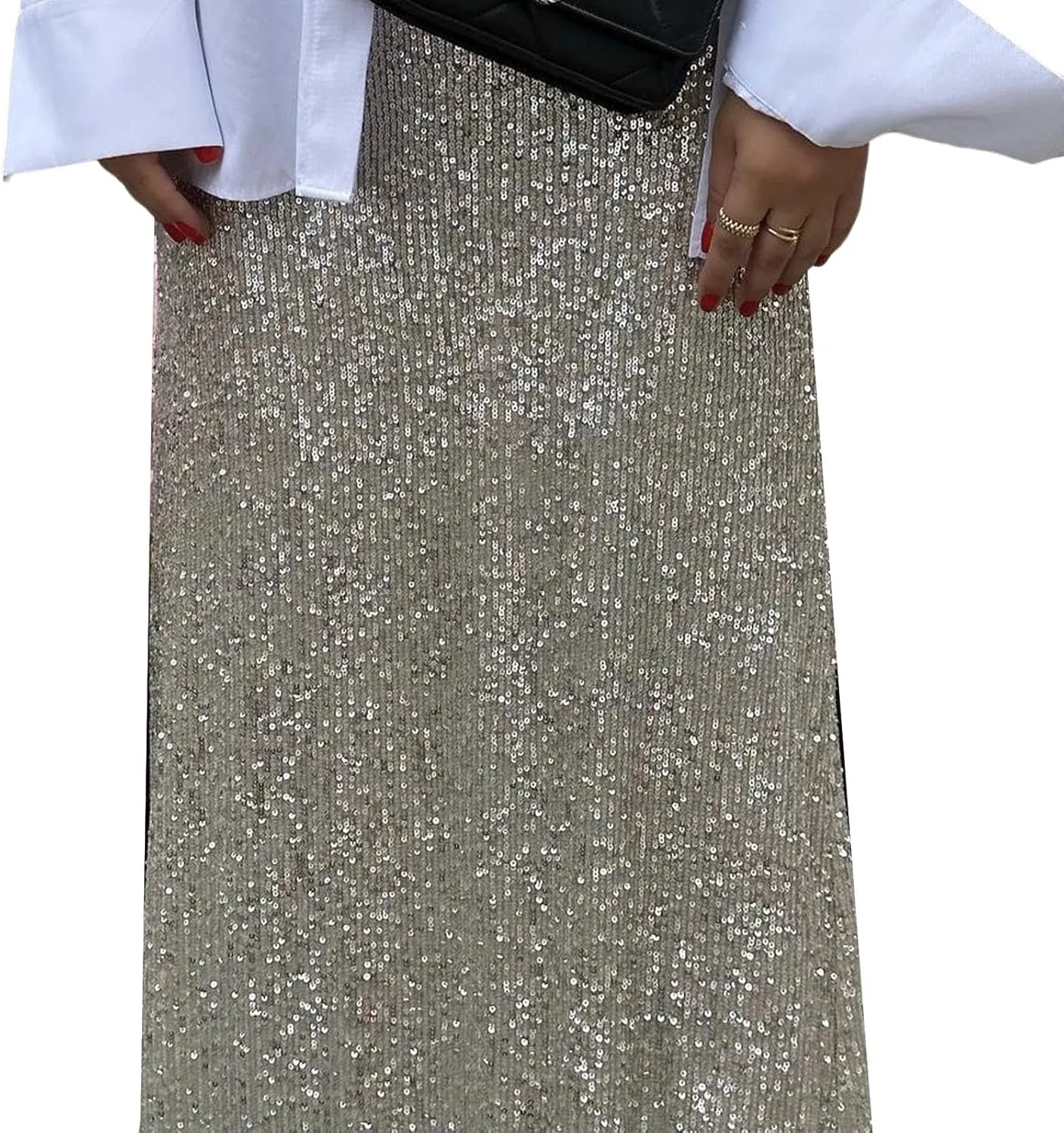 Women Sequin Midi Long Skirt Y2k Glitter Loose Pencil Maxi Skirt Sequins Low Waist Evening Party Sparkly Skirt
