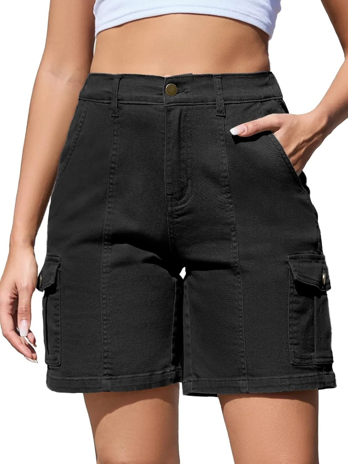 Women Stretchy Bermuda Shorts High Waisted Jean Shorts for Women Summer Cargo Shorts 7 Inch Inseam Jorts