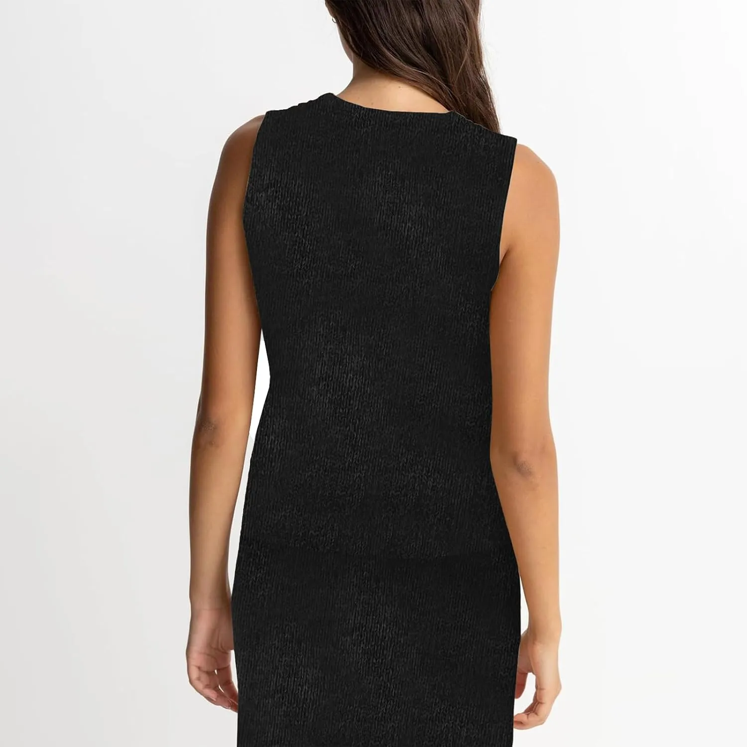Women Summer 2 Piece Skirt Outfit V Neck Button Tank Top Vest Bodycon Knit Maxi Long Skirt Set Waffle Dress Suit