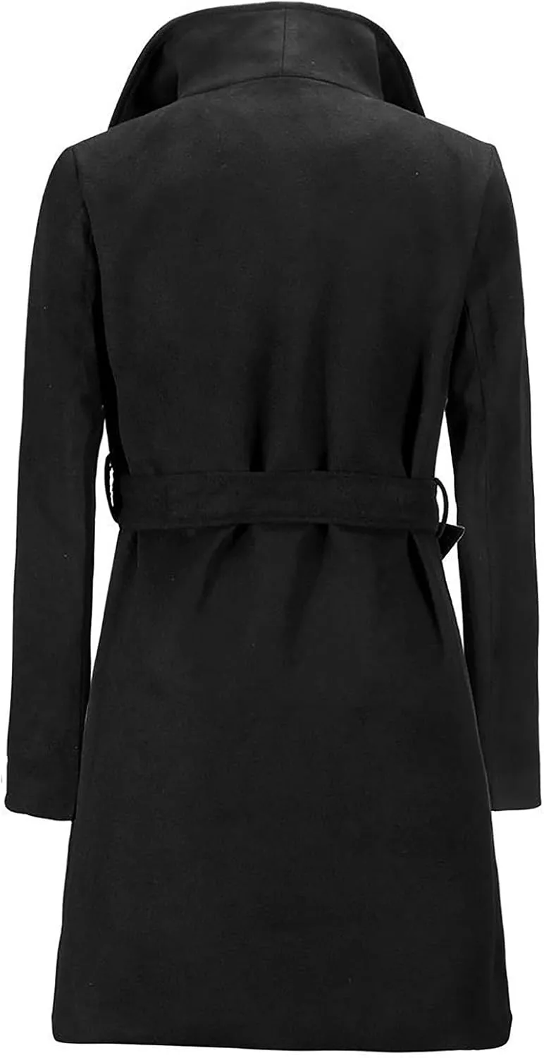 Women Trench Coat Mid Long Elegant Outerwear Coats Classic Trendy Overcoats Solid Lapel Winter Jackets with Belt