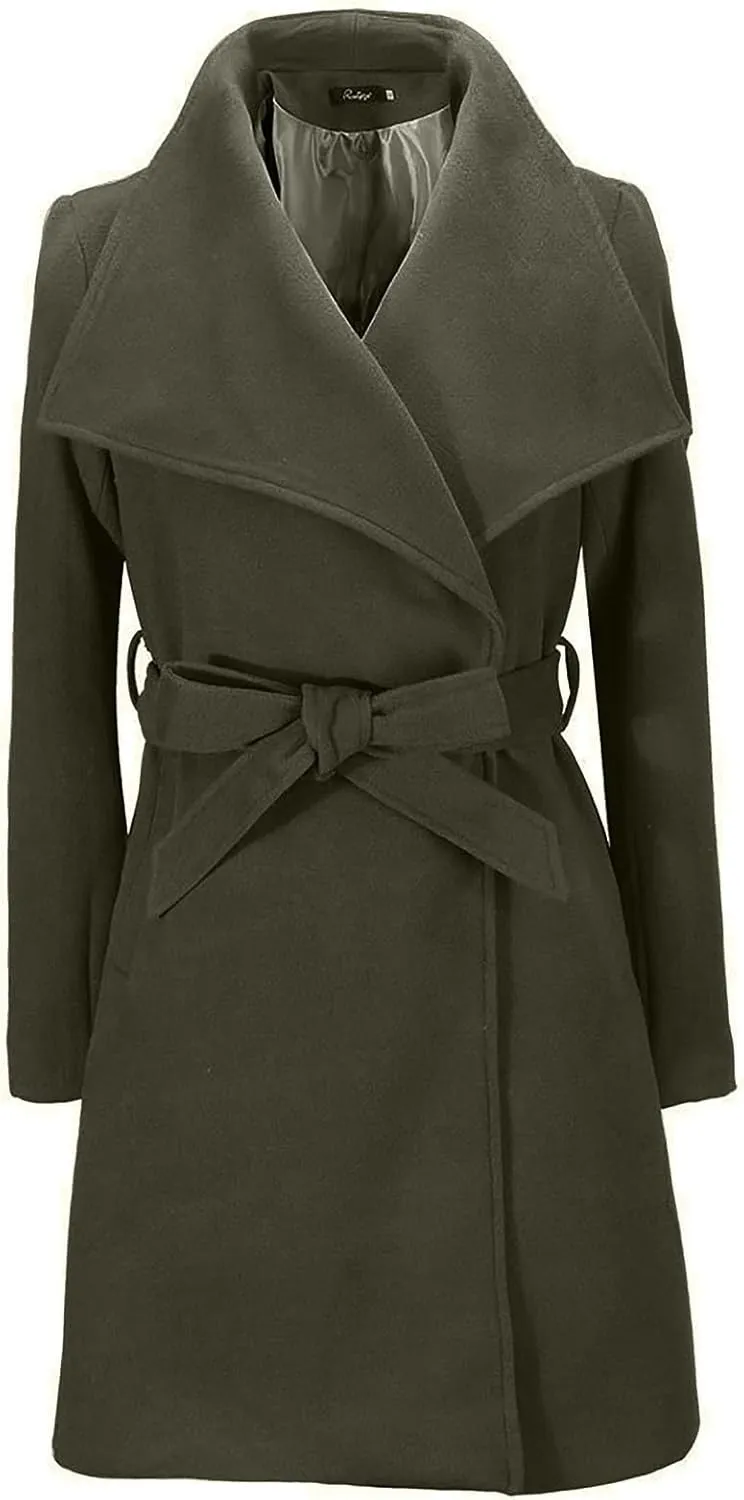 Women Trench Coat Mid Long Elegant Outerwear Coats Classic Trendy Overcoats Solid Lapel Winter Jackets with Belt