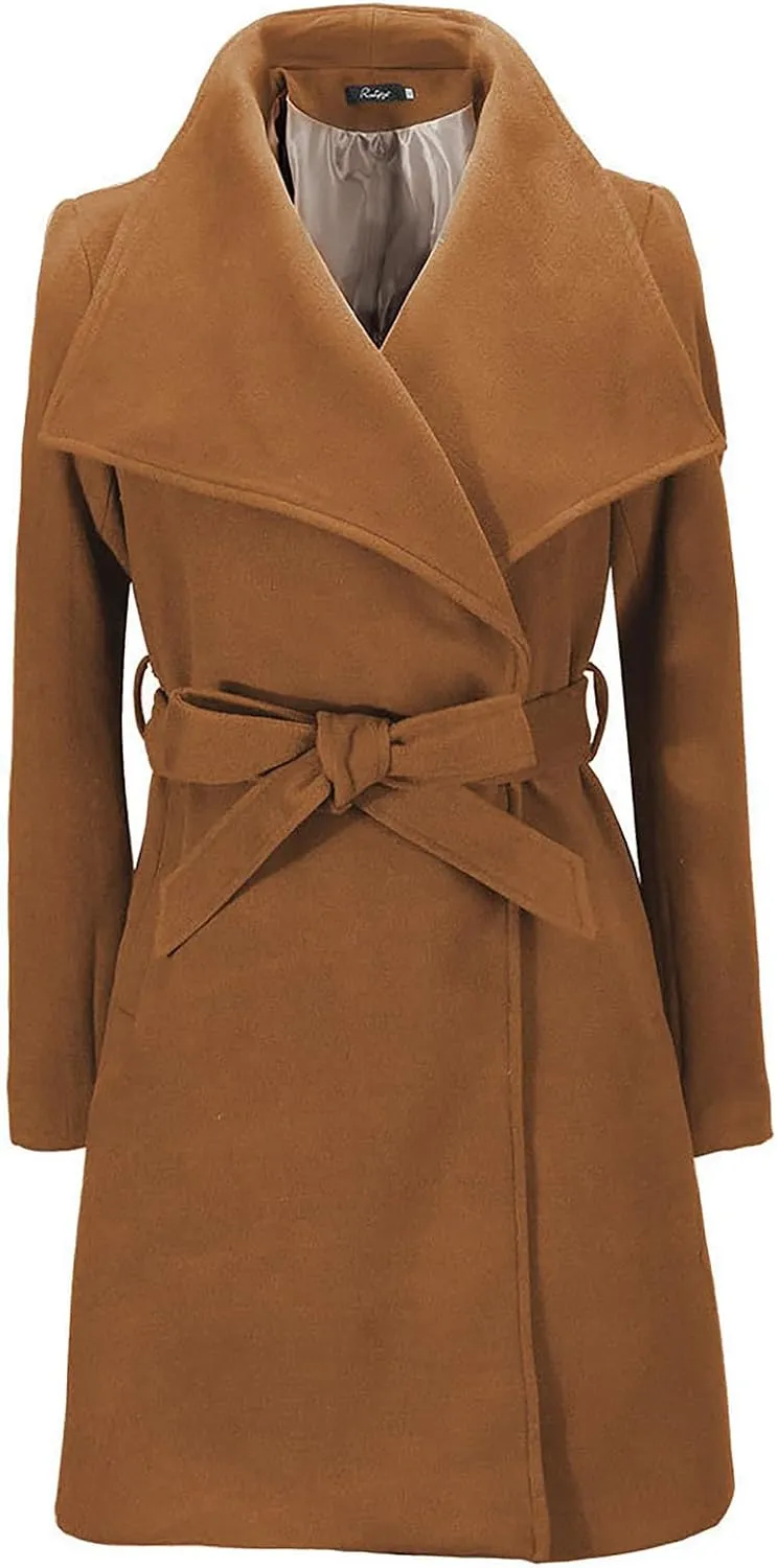 Women Trench Coat Mid Long Elegant Outerwear Coats Classic Trendy Overcoats Solid Lapel Winter Jackets with Belt
