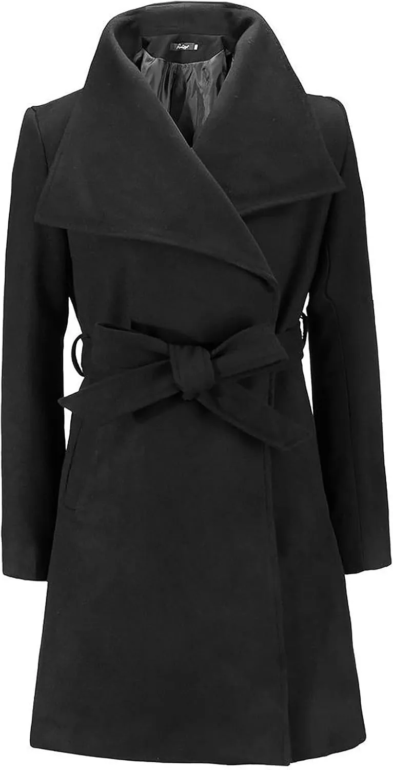 Women Trench Coat Mid Long Elegant Outerwear Coats Classic Trendy Overcoats Solid Lapel Winter Jackets with Belt