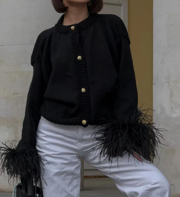 Women Velvet Fur Trim Button Up Shirts Long Sleeve Feather Patchwork Open Front Tops Trendy Holiday Jacket Outwear