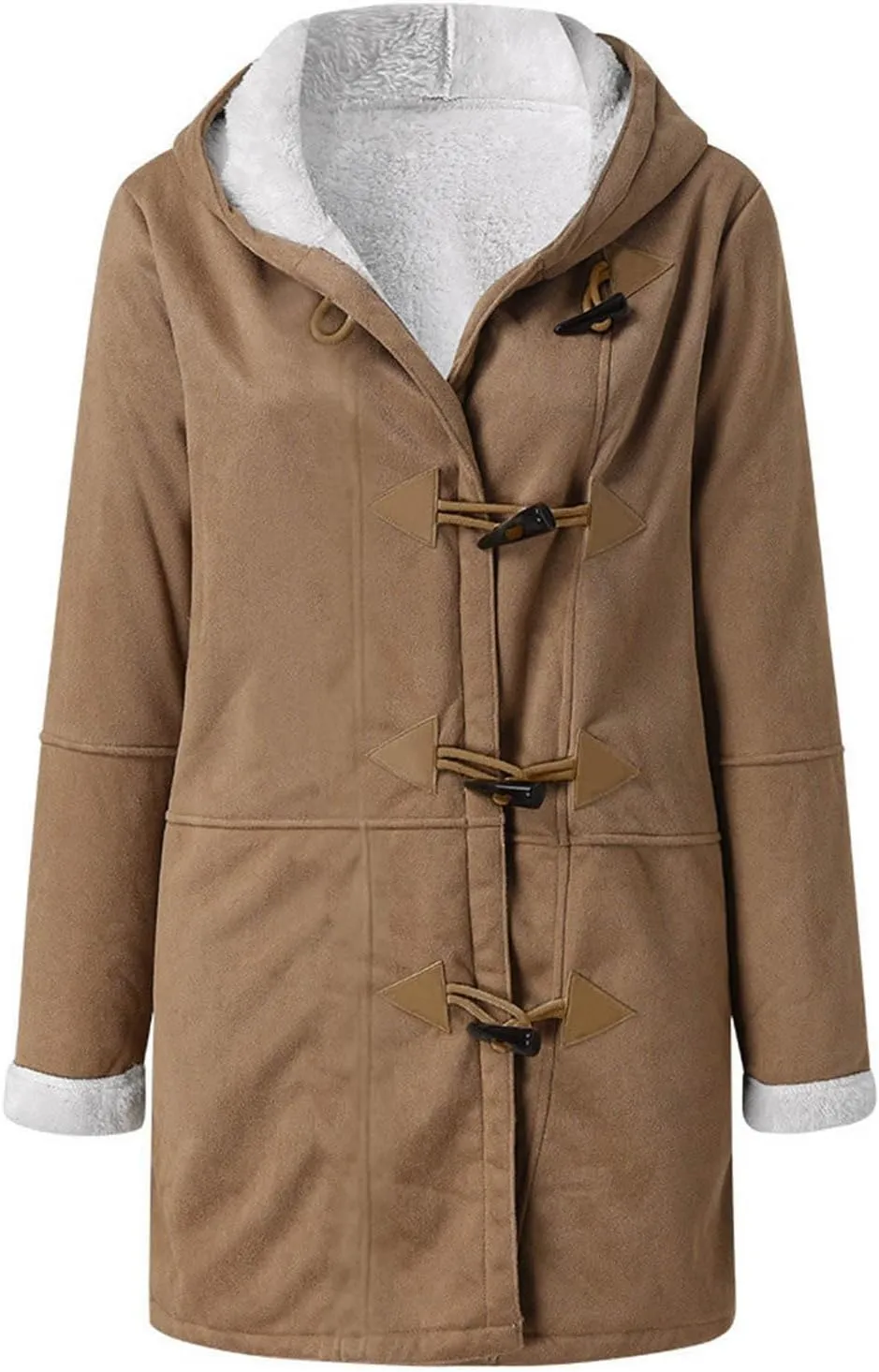 Women Winter Coats Trendy Sherpa Fleece Lined Suede Jackets Hooded Parka Faux Suede Wram Outwear Button Down Overcoat