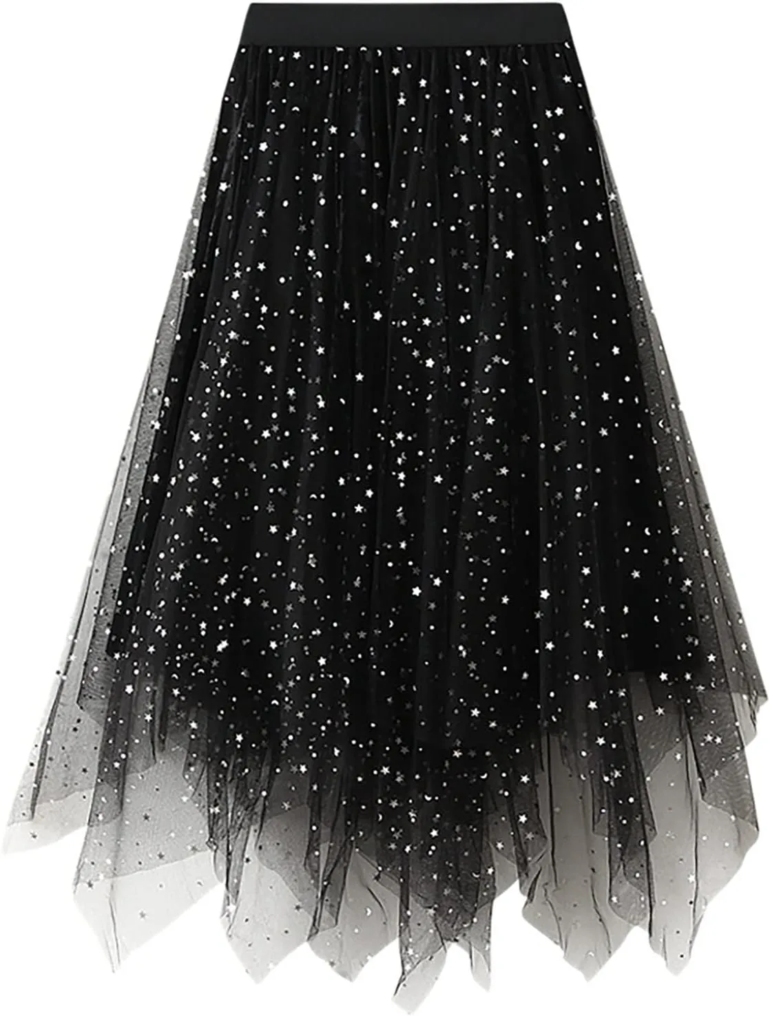 Women's A Line Casual Skirt Elastic Waistband High Waist Pleated Cheer Midi Skirts Irregular Beach Skirts for