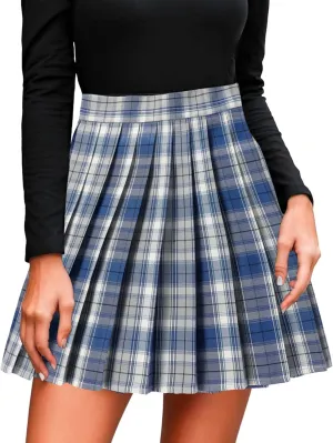 Women's A-line Plaid Skater Pleated Skirts, High Waist Short Mini Y2K Style Tennis Skirt Skort for School Women