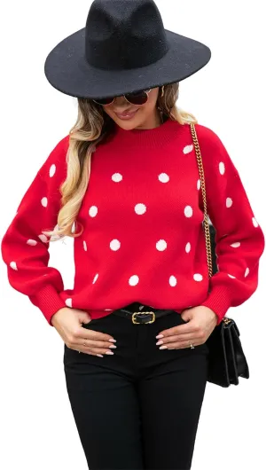 Womens Autumn Winter Sweaters Warm Comfortable Pullovers Casual Fashion Cardigans Ladies Polka Dot Knit Sweater