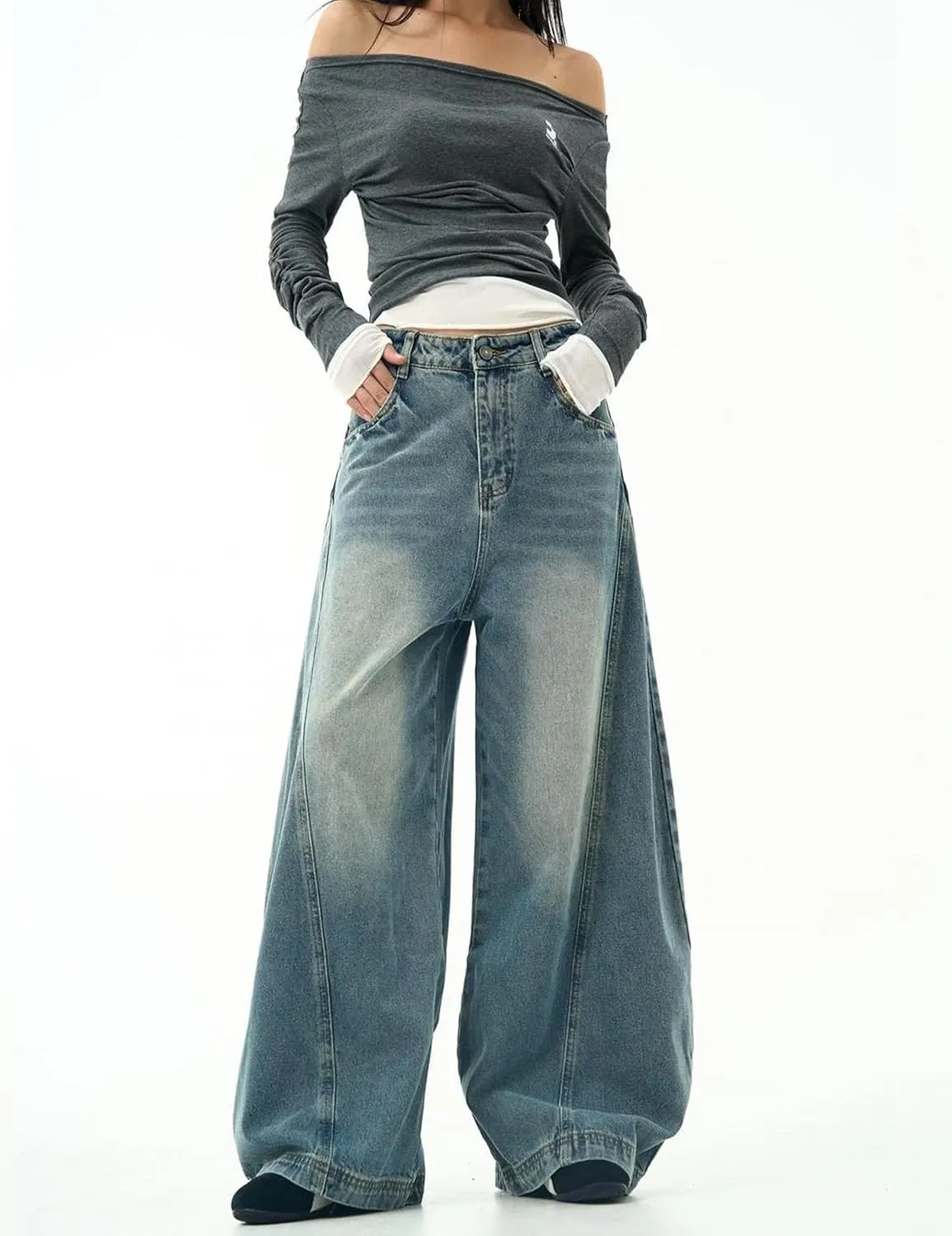 Womens Baggy Jeans Vintage Oversized Pants Aesthetic Hip Hop Jeans Denim Graphic Jean Grunge Pants