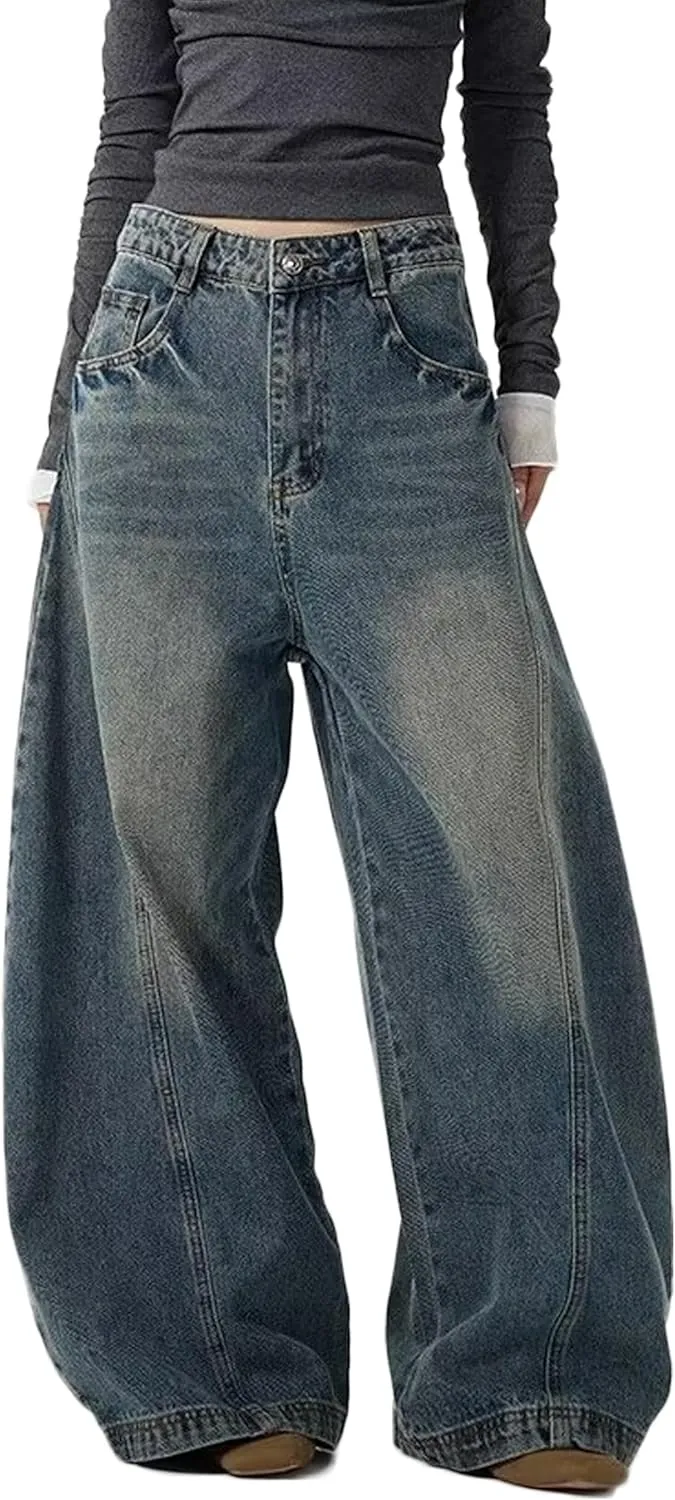 Womens Baggy Jeans Vintage Oversized Pants Aesthetic Hip Hop Jeans Denim Graphic Jean Grunge Pants