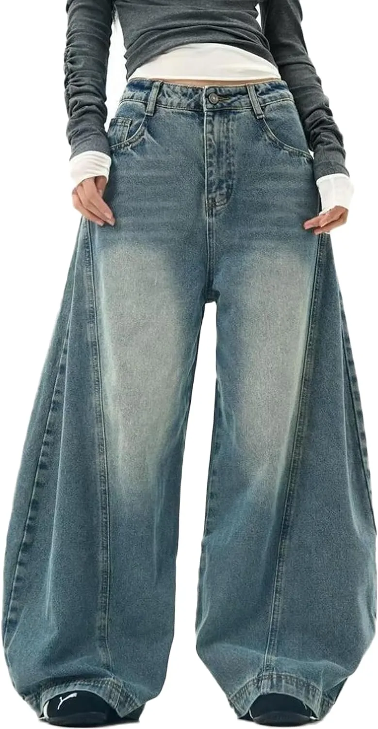 Womens Baggy Jeans Vintage Oversized Pants Aesthetic Hip Hop Jeans Denim Graphic Jean Grunge Pants