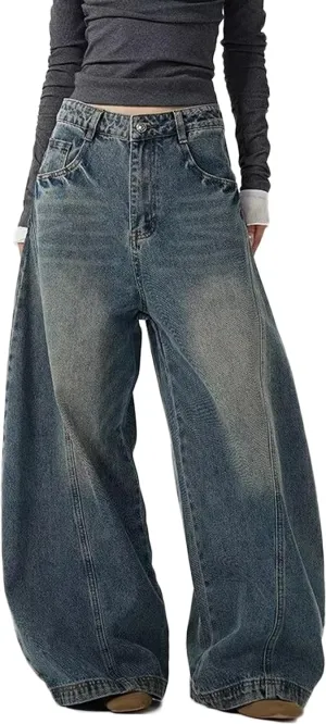 Womens Baggy Jeans Vintage Oversized Pants Aesthetic Hip Hop Jeans Denim Graphic Jean Grunge Pants