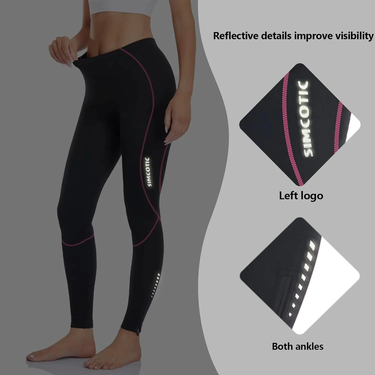 Women's Bike Pants 4D Padded Winter Cycling Pants Thermal Fleece Lined Long Bicycle Tights Compression Leggings with Pockets
