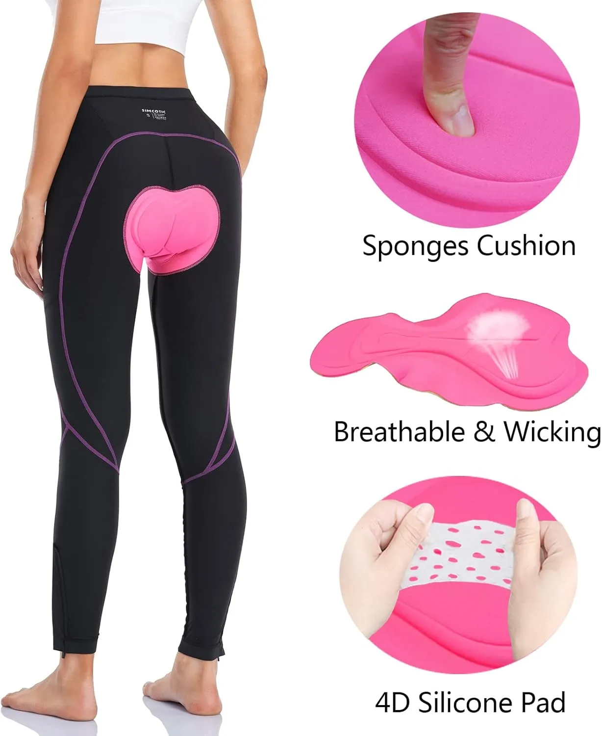 Women's Bike Pants 4D Padded Winter Cycling Pants Thermal Fleece Lined Long Bicycle Tights Compression Leggings with Pockets