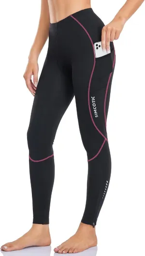 Women's Bike Pants 4D Padded Winter Cycling Pants Thermal Fleece Lined Long Bicycle Tights Compression Leggings with Pockets